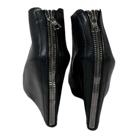 Jenni Kayne Open Toe Black Italian Leather Wedge Booties with Zipper Size 39/9 - Picture 2 of 10